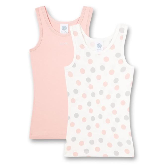 Sanetta Mädchen-Unterhemd im Doppelpack mit "Dots"-Allover-Print, weiß/rosa - 335125 