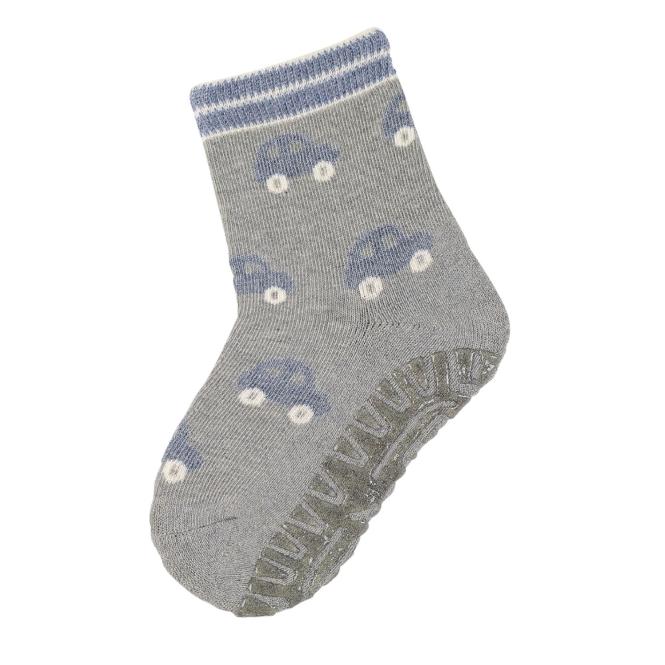 Baby Jungen Anti-Rutsch-Socken Fliesen Flitzer Air mit rutschfester gefütterter ABS-Sohle, silbergrau "Autos" - 8131900 