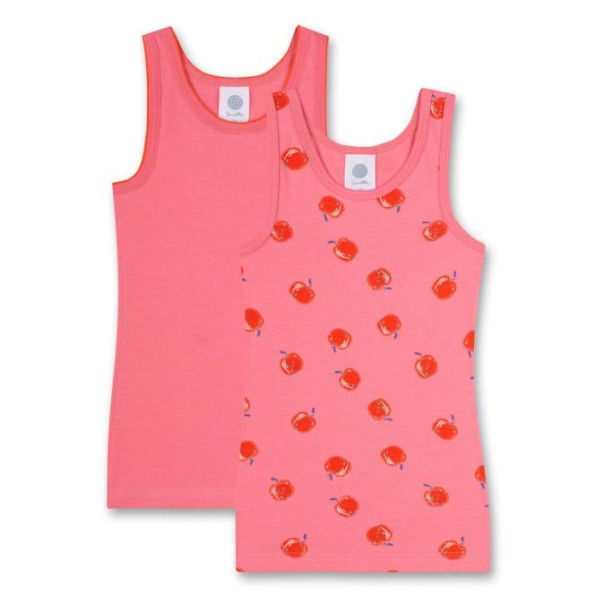 Sanetta Mädchen-Unterhemd (Doppelpack) mit Apfel-Alloverprint und uni, rosa - 336035 