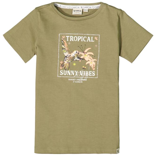 Mädchen T-shirt kurzarm, bedruckt "Tropical Sunny Vibes", 100% Baumwolle, grün - O24402_girls T-shirt 