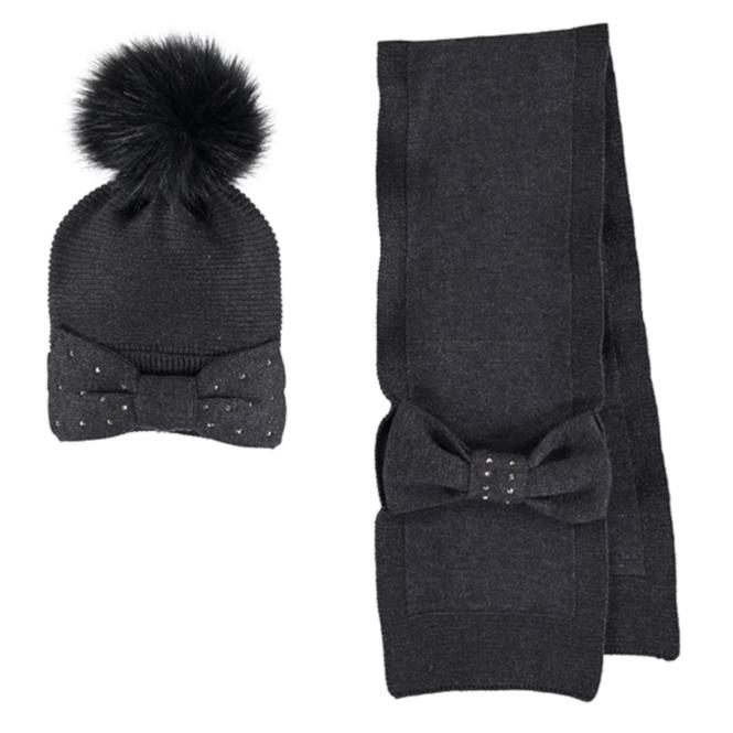 Mayoral Mädchen Schal, Mütze mit Bommel, Winterset 2-Teilig, Accessoires, schwarz – 10.342 