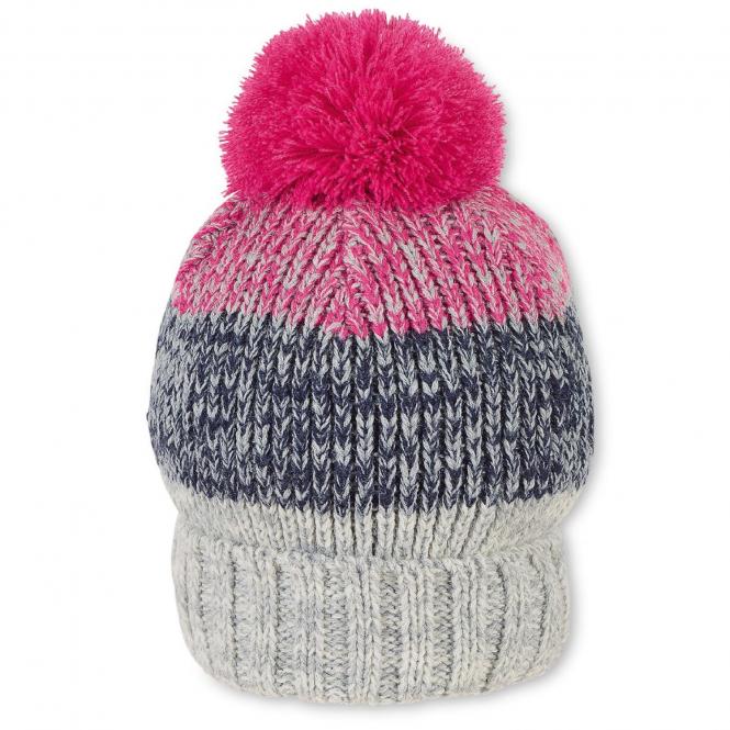 Mädchen Strickmütze Wintermütze mit Microfleece und Bommel, pink grau - 4721916 