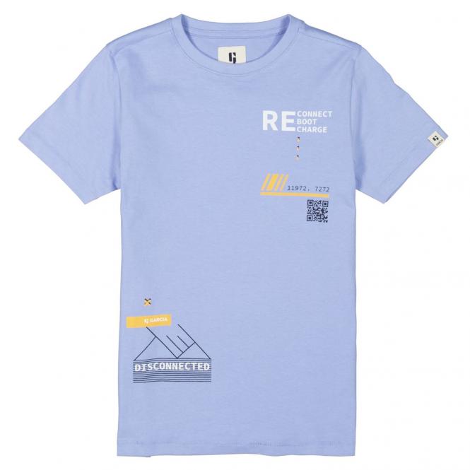 Jungen T-shirt kurzarm mit Rundkragen, grafischen Print, 100% Baumwolle, bedruckt, gemustert, "Disconnected", hellblau - M23402 