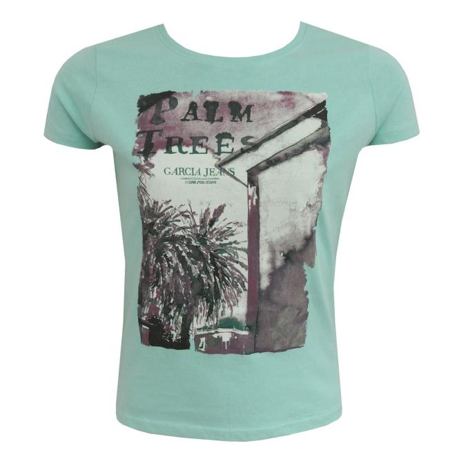 T-Shirt kurzarm Mädchen Palm trees, grün - C72427 