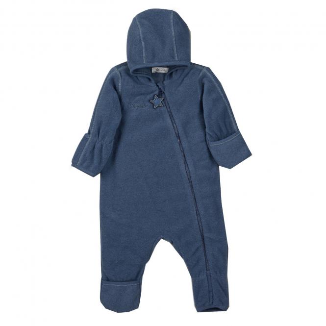 Baby Mädchen Overall Jumpsuit aus Melangefleece mit Reißverschluss, Kapuze und Hand- und Fußstulpen, tintenblau - 5501800   