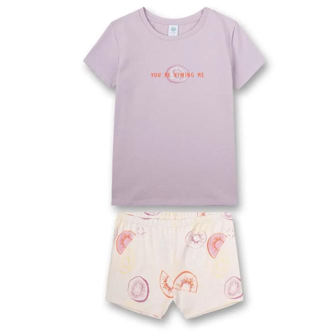 Sanetta Mädchen-Schlafanzug kurz, Hose mit Kiwi-Allover aus 100% Bio-Baumwolle, zweifarbig, lila - 245473 