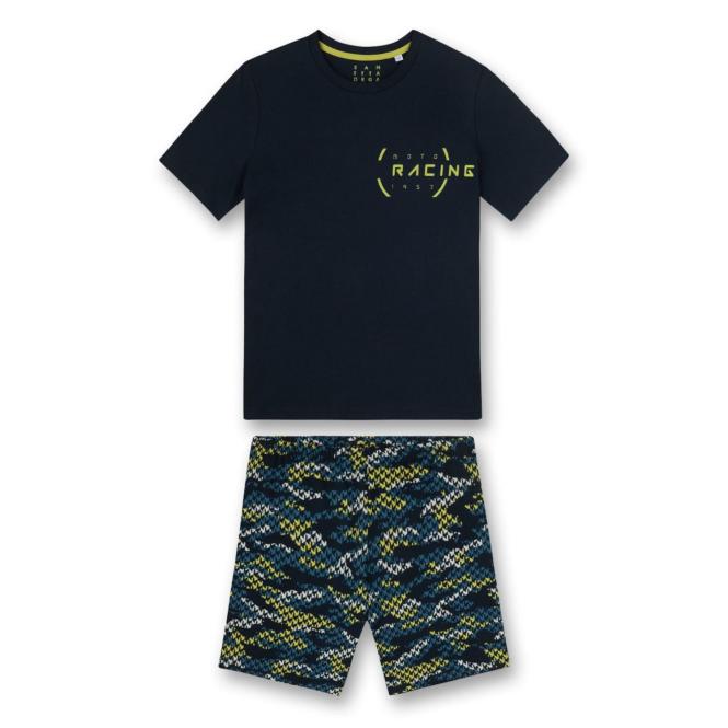 Sanetta Jungen-Schlafanzug kurz mit Text-Print und Camouflage-Shorts aus 100 % Bio-Baumwolle - 245370 