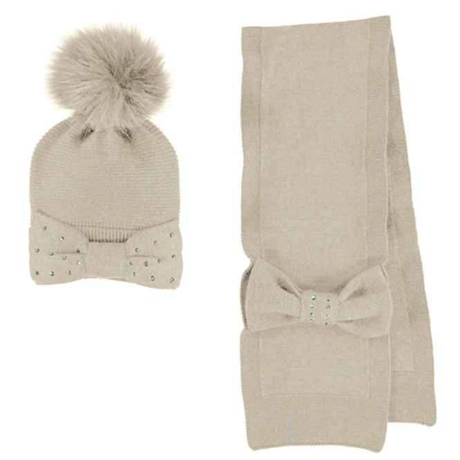 Mayoral Mädchen Schal, Mütze mit Bommel, Winterset 2-Teilig, Accessoires, beige – 10.342be 