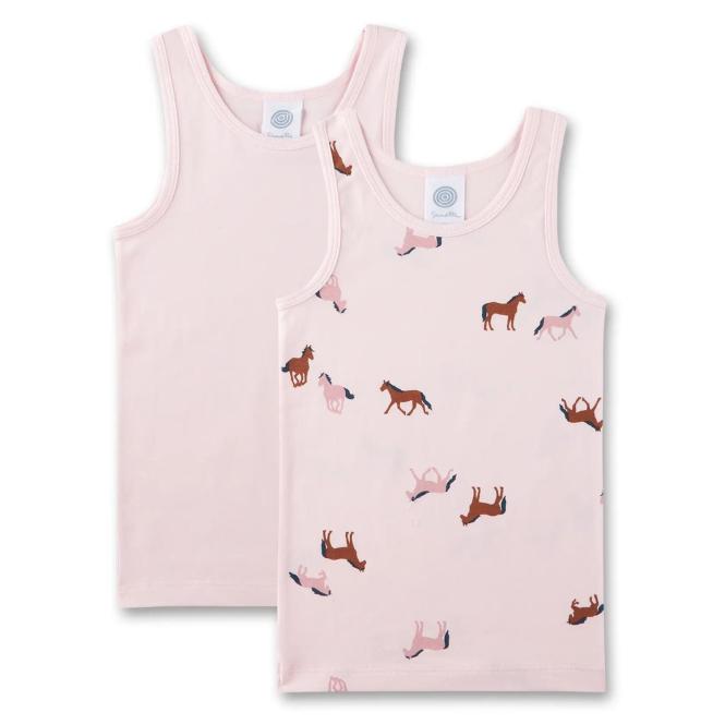 Sanetta Mädchen-Unterhemd im Doppelpack mit "Pferde"-Alloverprint, rosa - 336985 