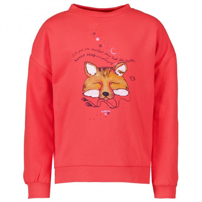 Mädchen Langarmshirt mit Rundkragen mit Bünden "Fuchs"-Motiv, rot - I14461 