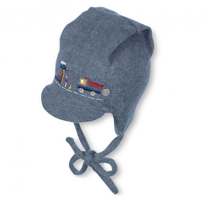 Baby Jungen Schildmütze Wintermütze zum Binden Lastwagen, blau 
