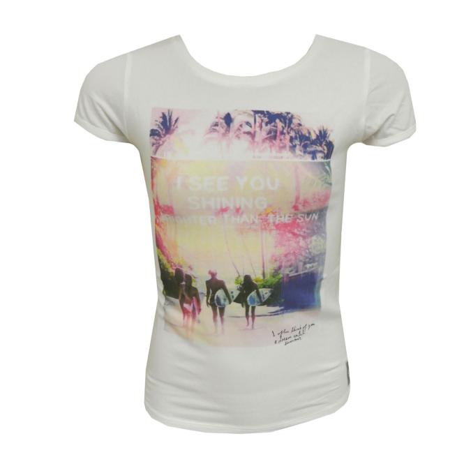 T-Shirt kurzarm Mädchen Surfen, weiß 