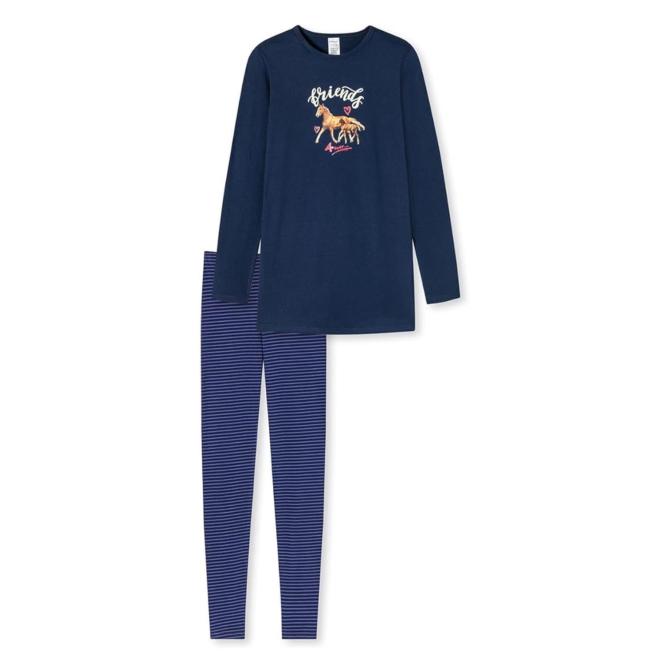 Schiesser Mädchen Schlafanzug lang mit Frontprint "Pferde" aus Organic Cotton, blau - 179960 