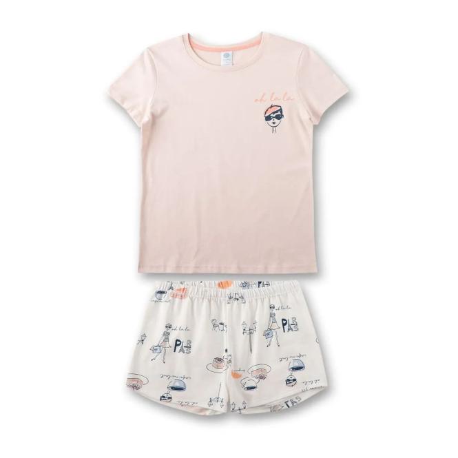 Sanetta Mädchen-Schlafanzug kurz aus 100% Baumwolle, Hose mit Alloverprint - 245640 