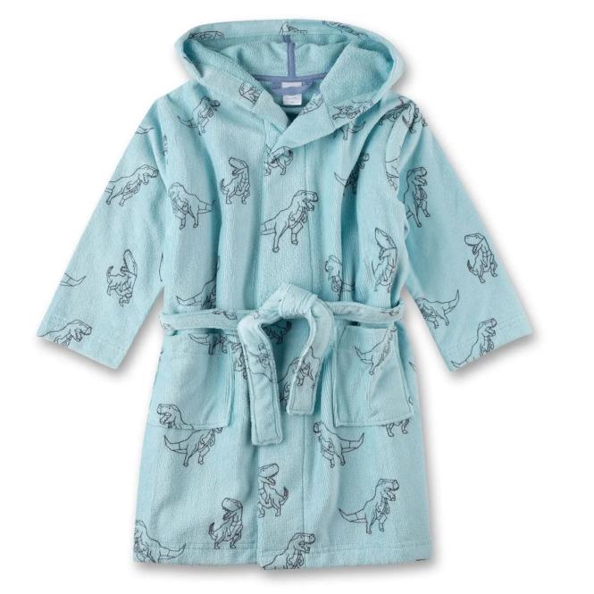 Sanetta Jungen-Bademantel mit "Dino"-Alloverprint und 2 großen Fronttaschen, hellblau - 233315 