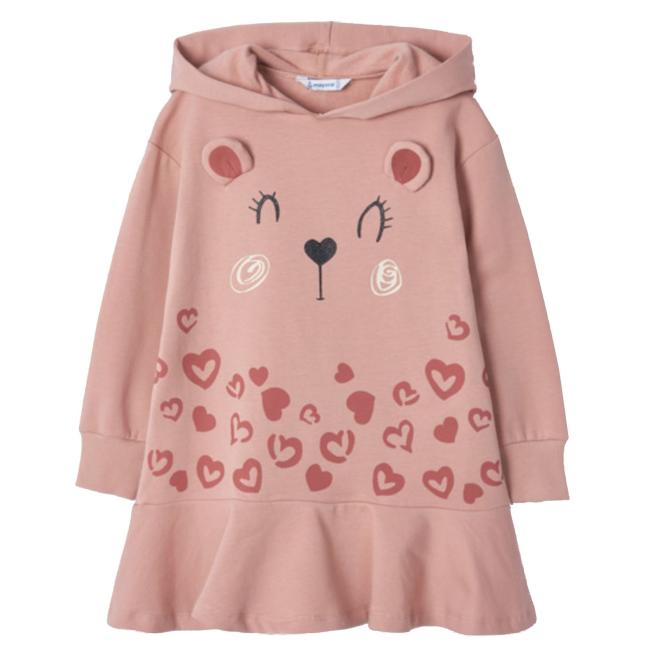 Mayoral Mädchen Sweatkleid, Kleid mit Kaputze, langarm bedruckt, Herzen, rosa - 4.967 