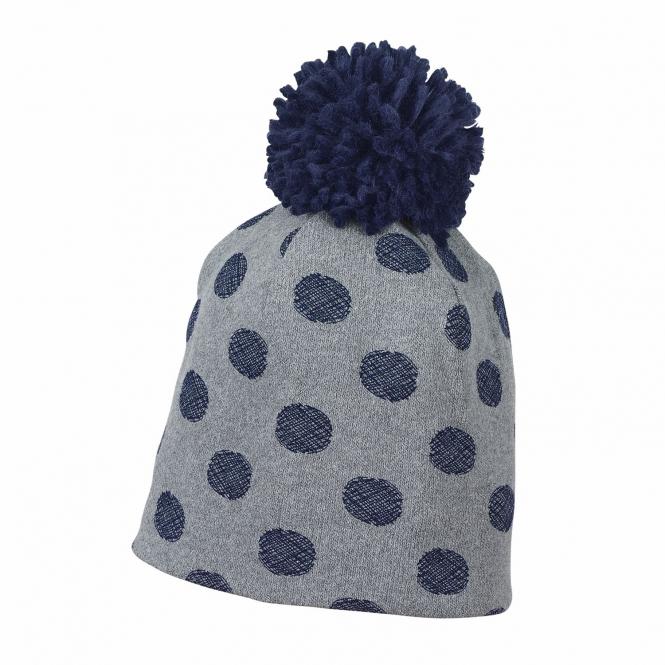 Jungen Wintermütze Bommelmütze mit großen blauen Punkten, rauchgrau - 4421801 