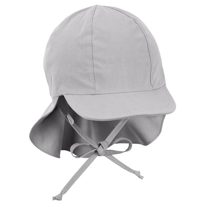 Mädchen Kinder Schirmmütze Schildmütze mit Nackenschutz zum binden, UV Schutz 50+, versteckbare Ohrenklappen, Gummizug, 100% Baumwolle einfarbig, rauchgrau - 1512131-rauch 