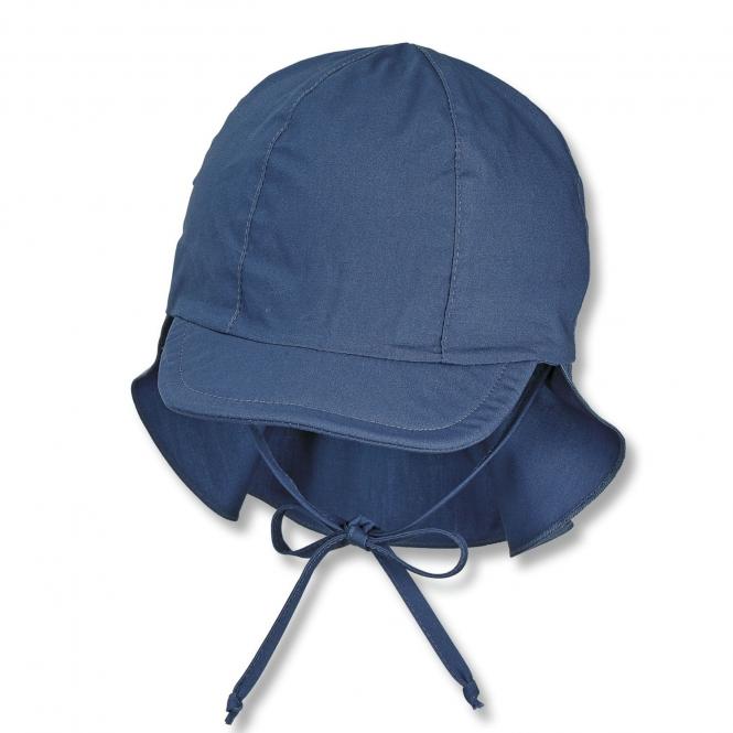 Jungen Kinder Schirmmütze Schildmütze mit Nackenschutz zum binden, UV Schutz 50+, versteckbare Ohrenklappen, Gummizug, Bio-Baumwolle. einfarbig, blau - 1511410-blau 