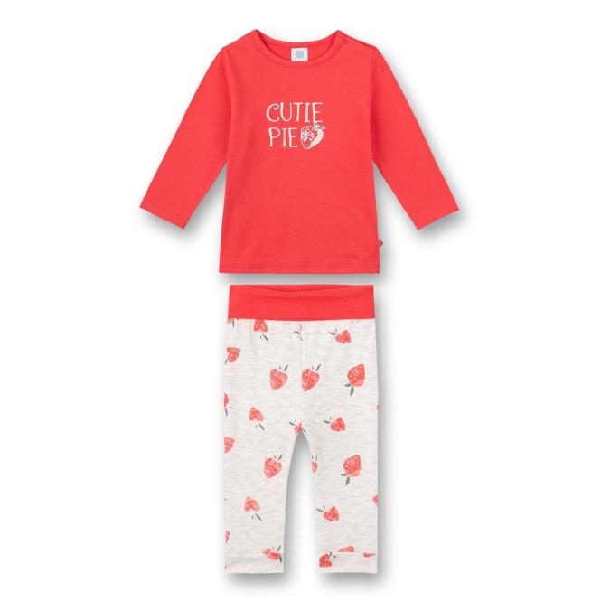 Sanetta Mädchen-Schlafanzug mit Schriftzug "Cutie Pie", Hose mit "Erdbeer"-Allover-Print aus 100 % Bio-Baumwolle, rot -  221621 