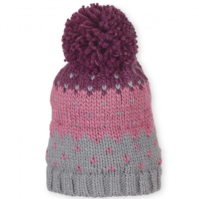 Mädchen Strickmütze Wintermütze mit Microfleece und Bommel, lila - 4721913 