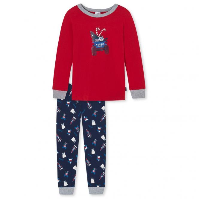 Jungen Kinder Schlafanzug zweiteilig Langarmshirt Leggins mit Bündchen "Eisbär Truck"-Motiv, rot - 175354 