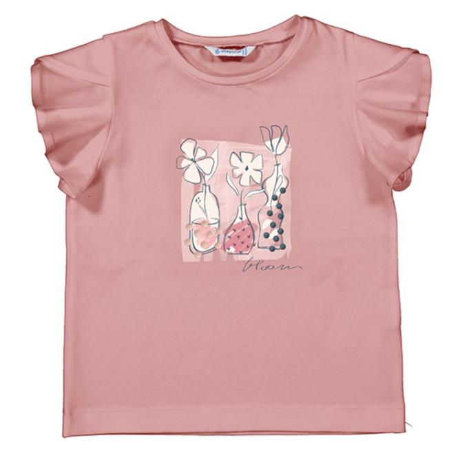 Mayoral Mädchen T-Shirt kurzarm mit Tulpenärmeln und Frontprint "Vasen", rosa - 3004 