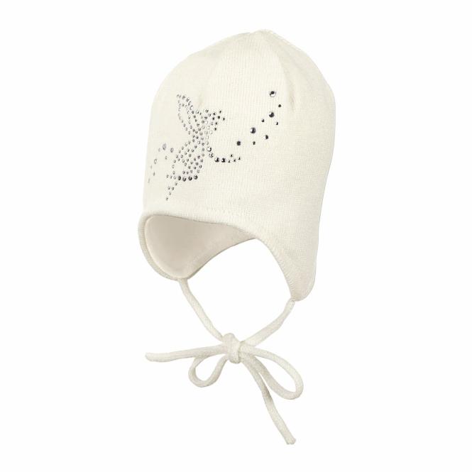 Baby Mädchen Mütze Wintermütze Strickmütze zum Binden mit Ohrenschutz Fleecefutter "Fee aus Strasssteinchen", beige - 4701852 