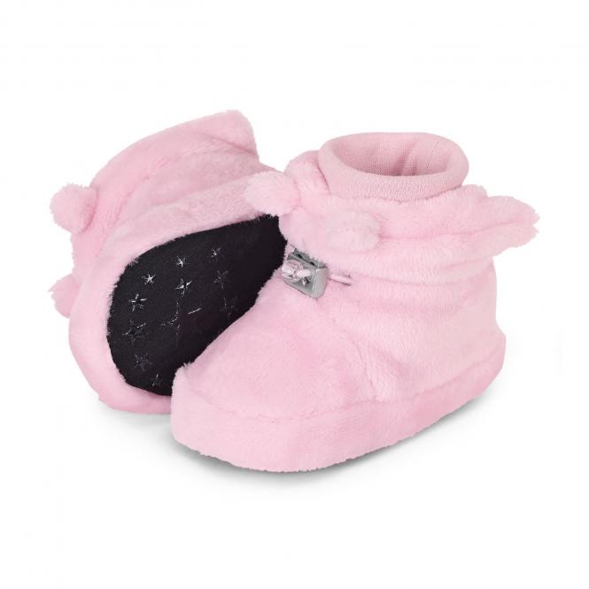 Baby Mädchen Winterschuhe Plüschschuhe gefüttert mit Öhrchen, Stoppern, Stulpen und Gummizug einfarbig, rosa - 5101933 