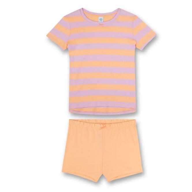 Sanetta Mädchen-Schlafanzug kurz aus 100% Baumwolle im Ringel-Design, rosa/orange - 245402 