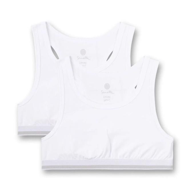 Sanetta Mädchen-Bustier (Doppelpack) mit sportlichen Racerback in Single-Jersey  Qualität, weiß - 346589 
