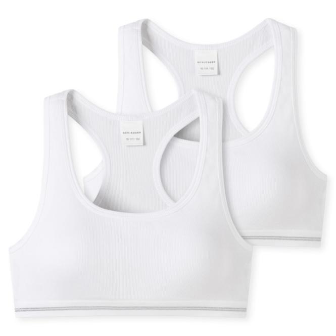 Mädchen Bustier, 2er-Pack, Unterbrustband, elastischer Doppelripp, einfarbig, weiß - 174857 