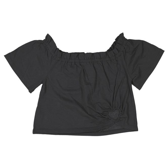 Mayoral Schulterfreies Mädchen-Shirt Kurzarm mit Volantbesatz aus 100% Baumwolle, schwarz - 6028 