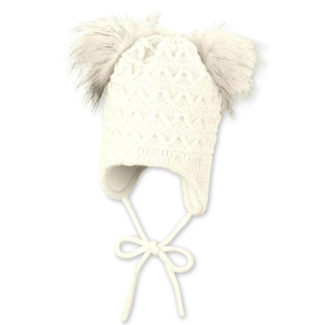 Sterntaler Strickmütze mit feinem Muster, Bommeln und Band , beige - 4702140 