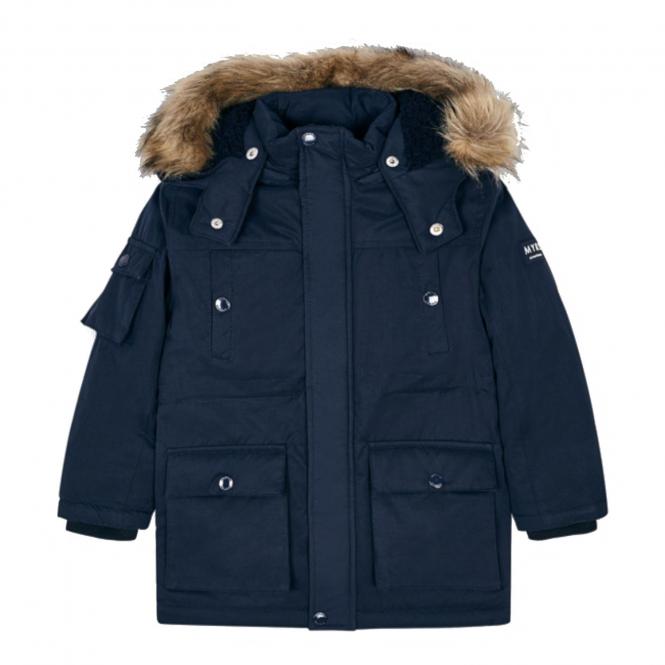 Jungen Baby Jacke Winterjacke mit Reißverschluss und Kapuze gefüttert, dunkelblau - 4416 