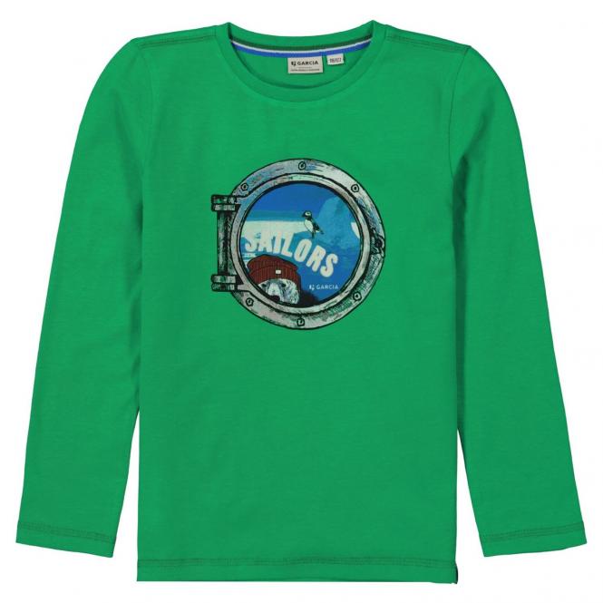 Jungen T-shirt Langarmshirt Oberteil mit Rundkragen, bedruckt, gemustert, Wordprint "Sailors", grün - J15604 - Größe 116 116 | 3165 GREEN | 