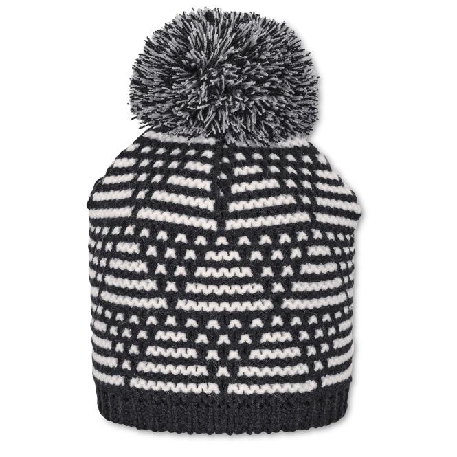 Jungen Wintermütze Strickmütze aus Baumwollflecce mit Bommel gemustert, schwarz - 4722119 