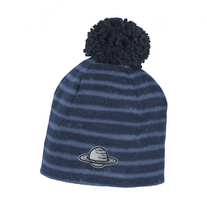 Jungen Wintermütze Beanie mit Bommel gefüttert gestreift "Planetenaufnäher", marine - 4621802 