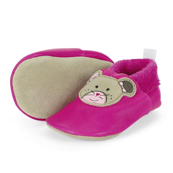 Baby-Schuhe Mädchen Krabbelschuhe aus 100% Leder mit Gummizug "Maus", magenta - 5201901 