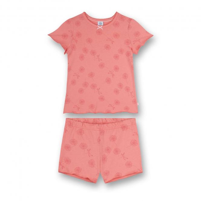 Mädchen Sommer kurzarm Schlafanzug Pyjama 100% Baumwolle gemustert "Pusteblume und Libelle", lachs - 232732 