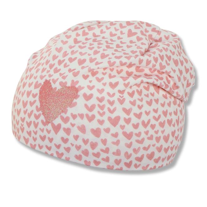 Mädchen Slouch Beanie Mütze Übergangsmütze, UV Schutz 30, gemustert, "Herzen",  beige - 1412150-ecru 