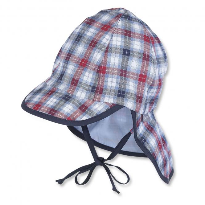 Schirmmütze mit Nackenschutz zum Binden Jungen kariert, blau - 1611727 