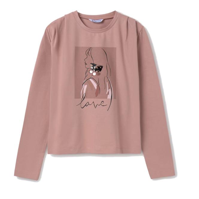 Mayoral Mädchen Langarm-Shirt mit großem Frontprint "Mädchen" mit Pailetten, rosa - 7005 