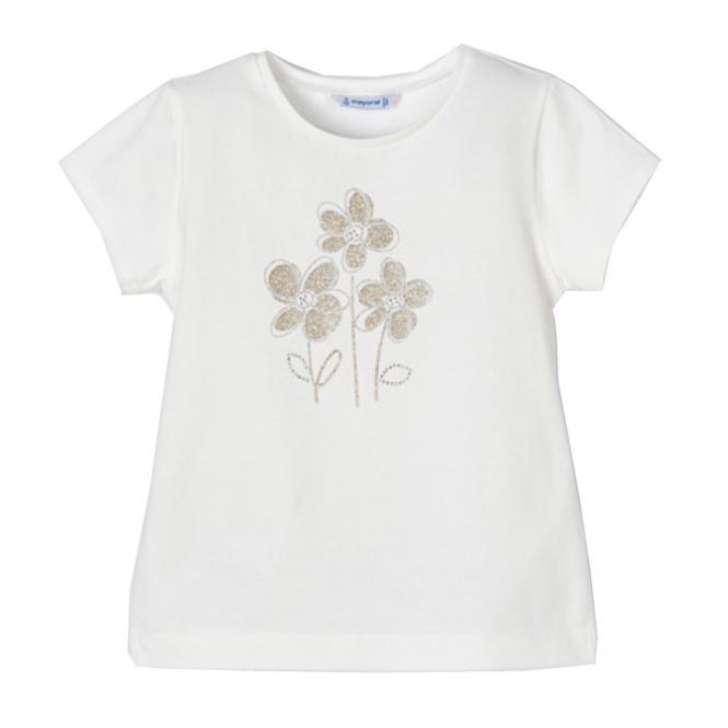 Mädchen T-shirt kurzarm, bedruckt "Blumen", beige - 174b 