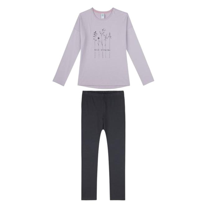 Mädchen Schlafanzug langarm, bedruckt "Blumenprint", Schriftzug, Cotton-Modal Mix, lila - 245317 