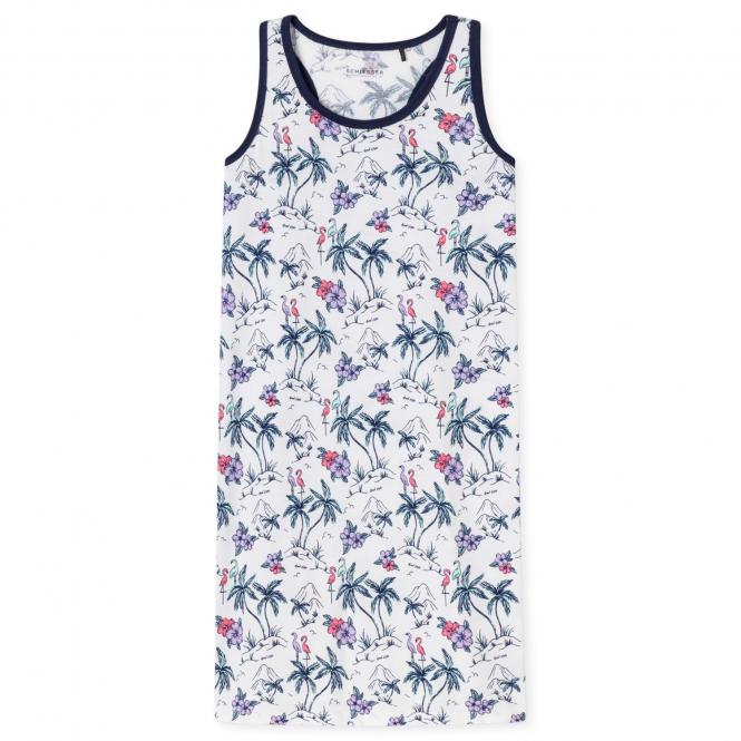 Mädchen Schiesser Schlafshirt Nachhemd Sommer ärmellos "Palmen Flamingo", weiß - 173393 