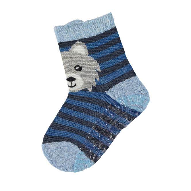 Jungen Baby Fliesen Flitzer Air Anti-Rutsch-Socken mit rutschfester gefütterter ABS-Sohle, dunkelblau gestreift "Wolf" - 8131904 