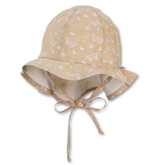 Mädchen Baby Flapper Sommerhut Sommermütze mit Nackenschutz zum binden Größenregulierungsband LSF 15 gemustert "Schmetterlinge", beige - 1402123 