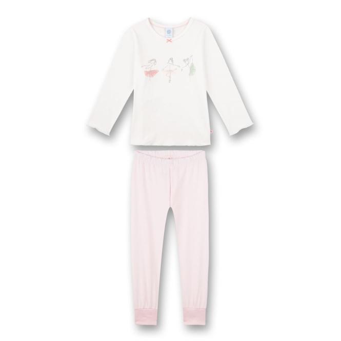 Sanetta Schlafanzug mit Druckmotiv "Ballerinas" aus Bio-Baumwolle mit rosa Hose, weiß -  232601 