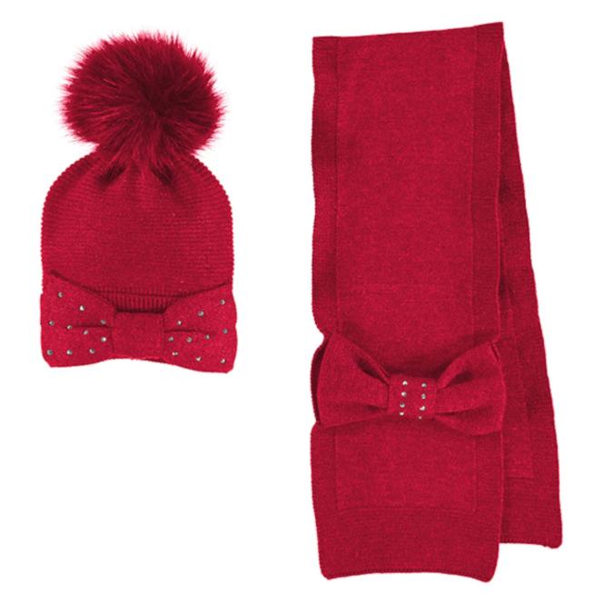Mayoral Mädchen Schal, Mütze mit Bommel, Winterset 2-Teilig, Accessoires, rot – 10.342rot 